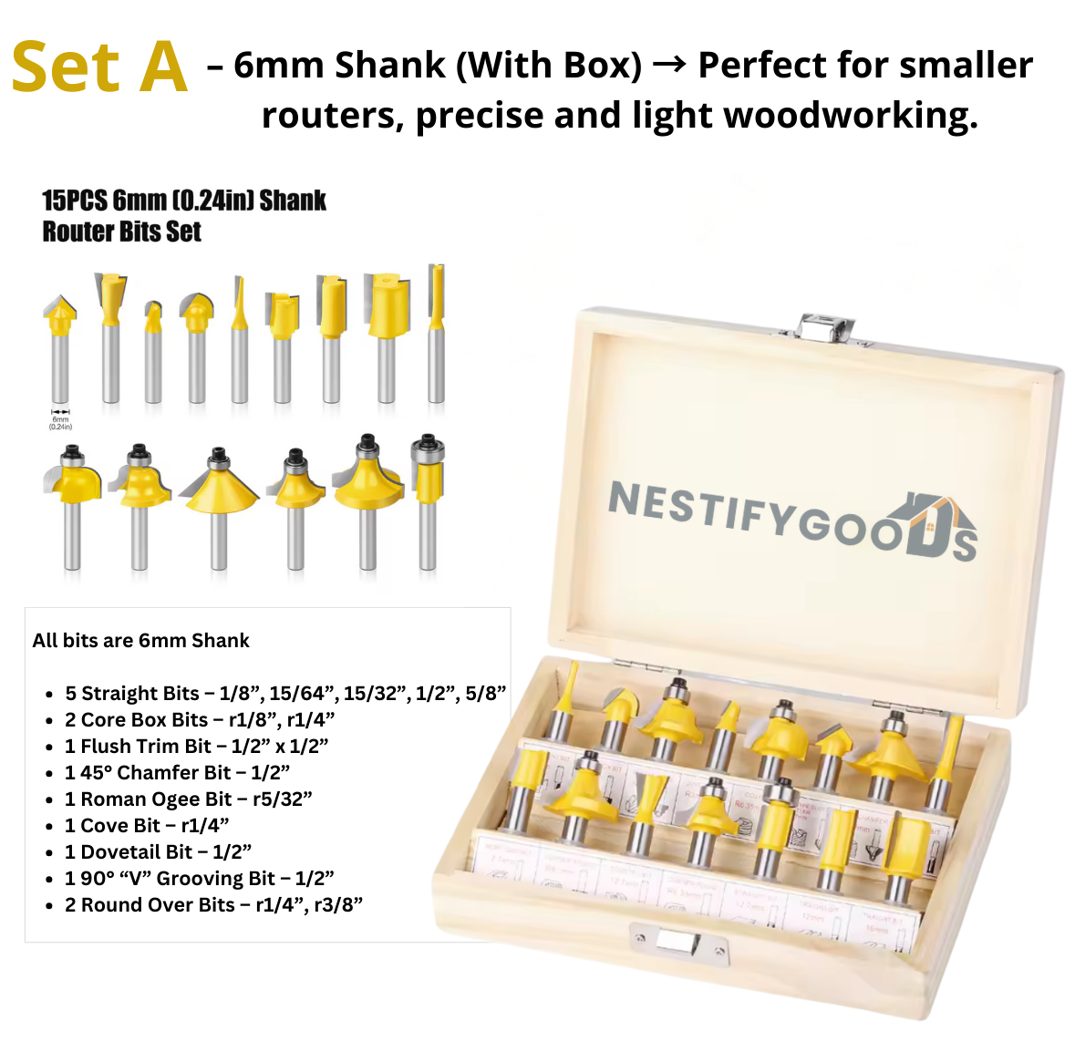 NestifyGoods™ 15 Piece Router Bit Set