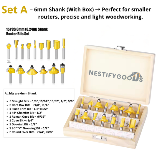 NestifyGoods™ 15 Piece Router Bit Set