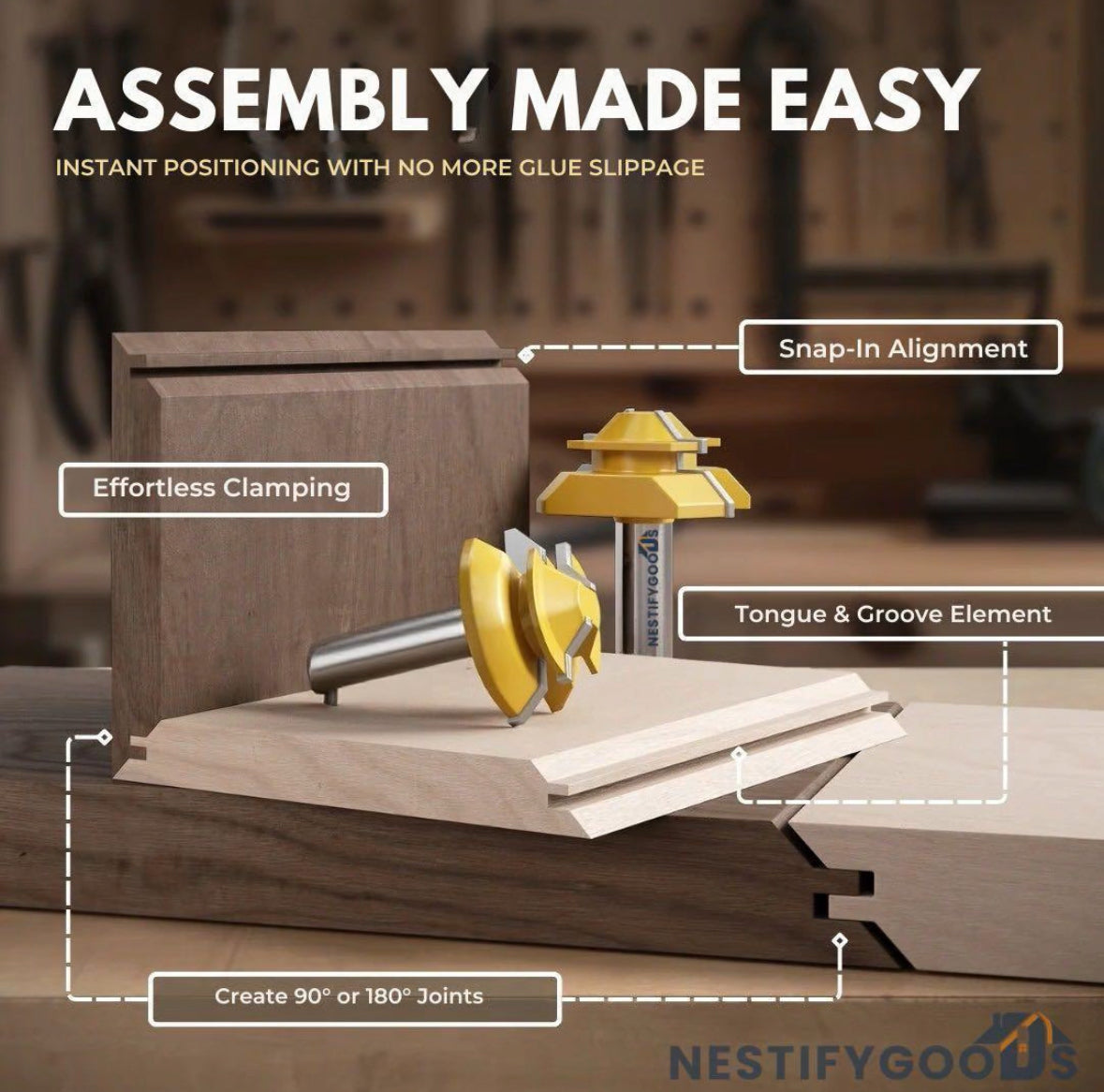 NestifyGoods™ TimberLock® 45° Lock Miter Router Bit
