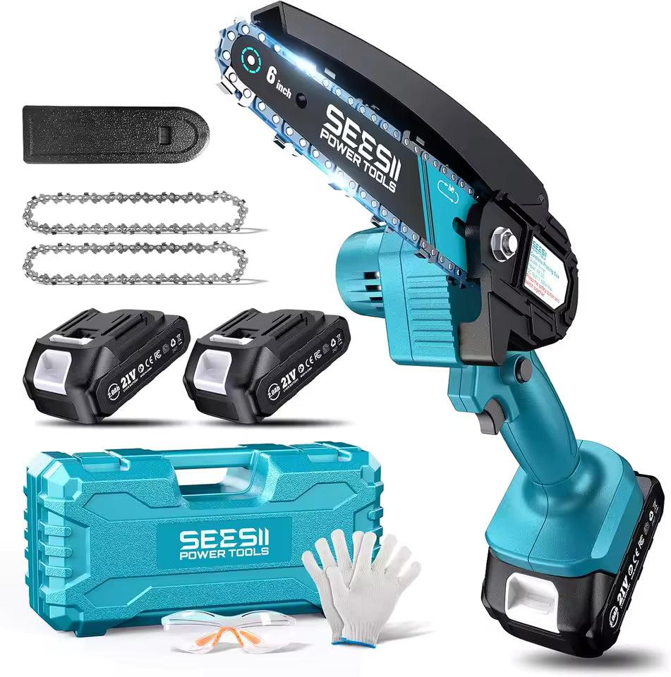 6" One Hand Chainsaw + 2 Free Batteries & Charger